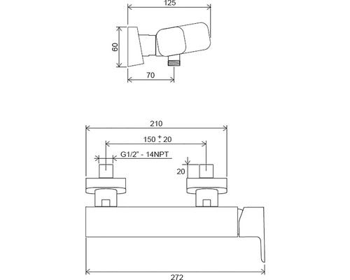 Technický výkres armatúry s rozmermi
