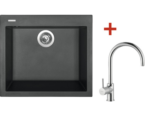 Granitový drez Sinks Cube 560 s batériou Vitalia 500x560 mm čierny