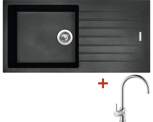 Granitový drez Sinks Perfecto 1000 s batériou Vitalia 500x1000 mm čierny