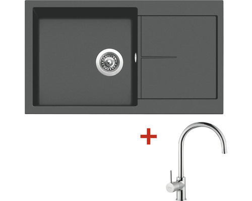 Granitový drez Sinks Frame 860 s batériou Vitalia 500x860 mm čierny