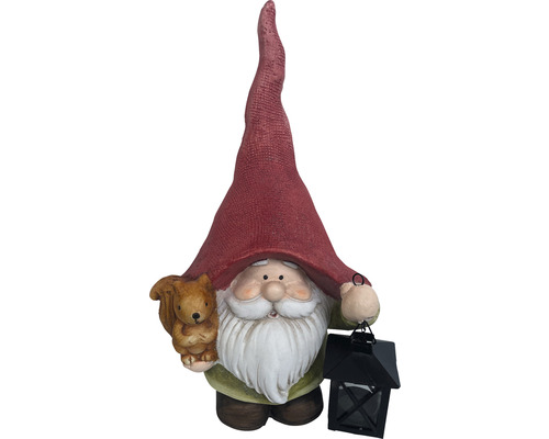 Záhradný trpaslík s lampášom a figúrkou veveričky