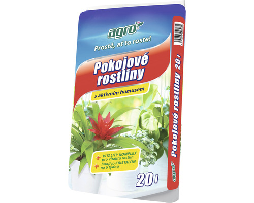 Substrát na izbové rastliny Agro s aktívnym humusom 20 l Balenie zeminy pre izbové rastliny, 20 litrov