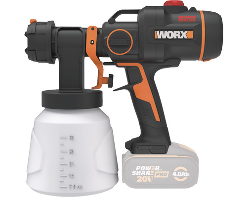 Striekací systém na farby Worx s akumulátorom a nádobou