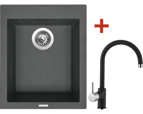 Granitový drez Sinks Cube 410 s batériou Vitalia GR 500x410 mm čierny
