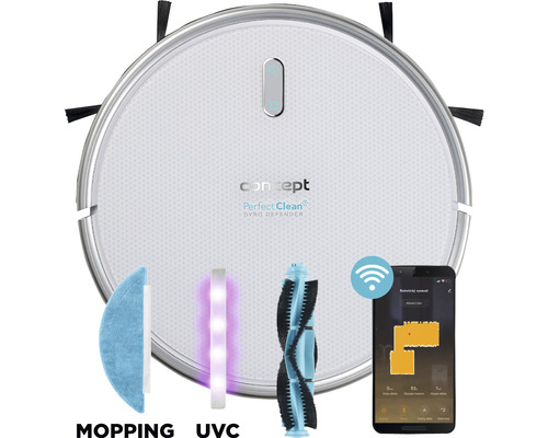Aku Robotický vysavač s mopem 3 v 1 Concept VR2020 Perfect Clean Gyro Defender UVC Robotický vysávač Concept s čistiacim príslušenstvom a aplikáciou pre inteligentné telefóny