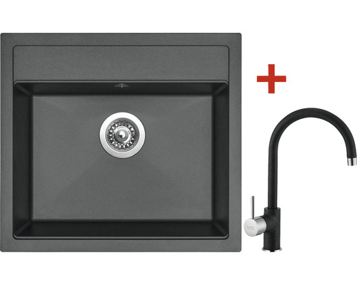 Granitový drez Sinks Cube 560 s batériou Vitalia GR 500x560 mm čierny