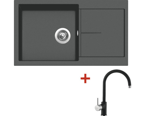 Granitový drez Sinks Frame 860 s batériou Vitalia GR 500x860 mm čierny