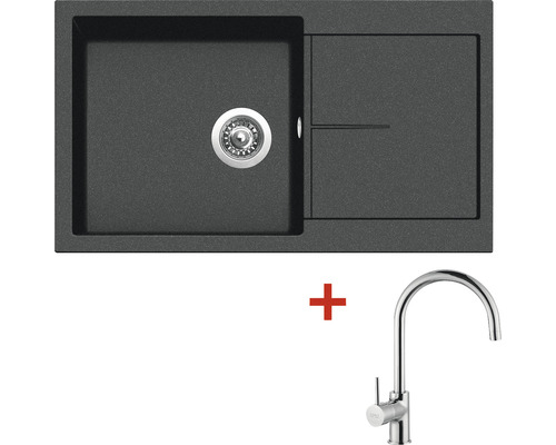 Granitový drez Sinks Infinity 860 s batériou Vitalia 500x860 mm čierny