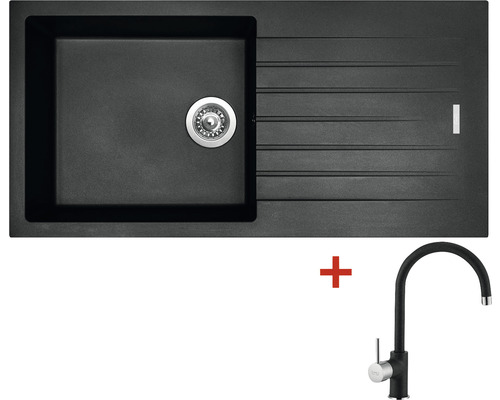 Granitový drez Sinks Perfecto 1000 s batériou Vitalia GR 500x1000 mm čierny
