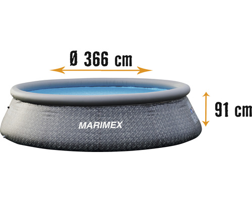 Rámový bazén Marimex s priemerom 366 centimetrov a výškou 91 centimetrov.