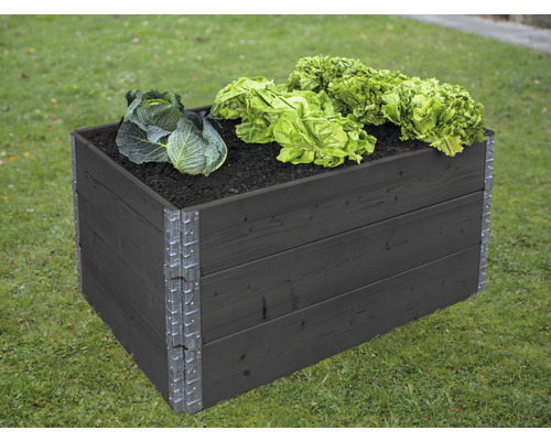 Drevený vyvýšený záhon osadený šalátom v záhrade