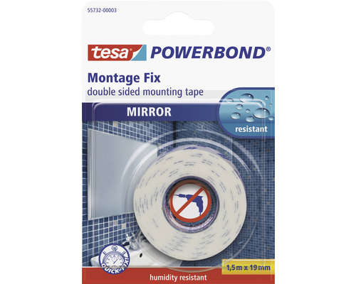 Obojstranná lepiaca penová páska tesa na zrkadlo 19 mm x 1,5 m Tesa Powerbond Montage Fix Zrkadlo obojstranná montážna páska, 1,5 metra krát 19 milimetrov
