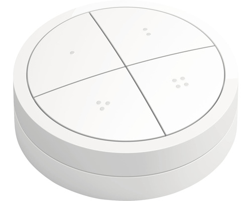 Okrúhly biely inteligentný domáci spínač so štyrmi tlačidlami