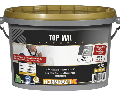 Farba na stenu Hornbach Top Mal bez konzervantov biela 4 kg Vedro farby s potlačou Top Mal a logom Hornbach