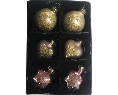 Vianočné ozdoby Lafiora sklenené gule Ø4 cm 6 ks ružovo-zlaté