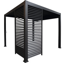 Voľne stojaca čierna pergola s lamelovou stenou