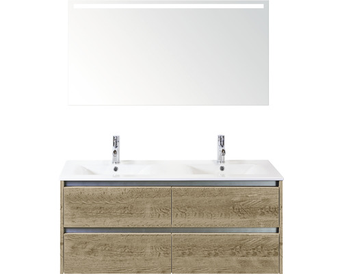 Kúpeľňový nábytkový set Sanox Dante farba čela dub ŠxVxH 121 x 170 x 46 cm s keramickým umývadlom a zrkadlom s LED osvetlením Kúpeľňový nábytkový set Sanox Dante farba čela dub ŠxVxH 121 x 170 x 46 cm s keramickým umývadlom a zrkadlom s LED osvetlením