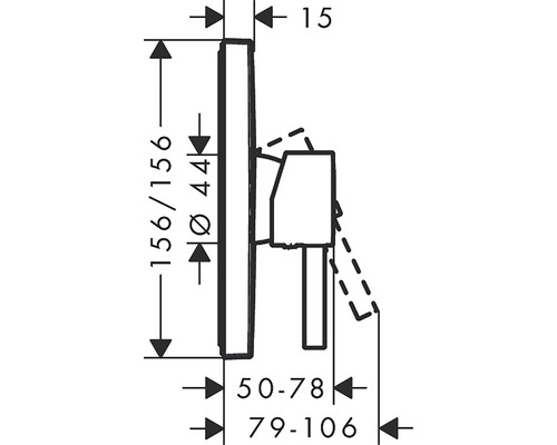 Technický nákres kúpeľňového produktu s rozmermi