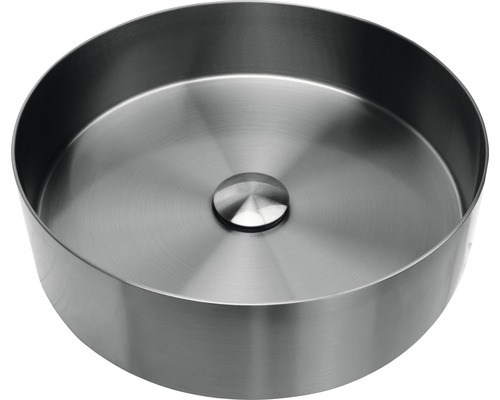 Umývadlo na dosku Differnz RVS 40 x 40 cm nerez matne sivá gun metal 38.010.74 Okrúhle umývadlo na dosku z nehrdzavejúcej ocele s odtokovou armatúrou
