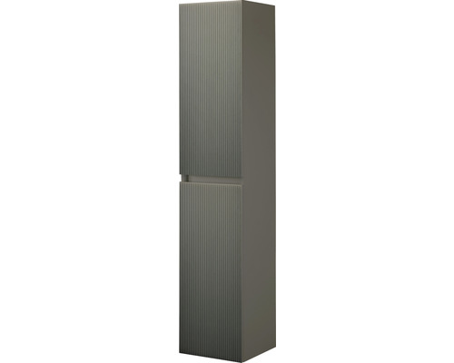 Vysoká skrinka s dvomi dvierkami a vertikálne ryhovaným povrchom do kúpeľne
