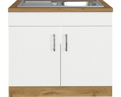 Skrinka pod umývadlo s nerezovým drezom a dvomi dvierkami