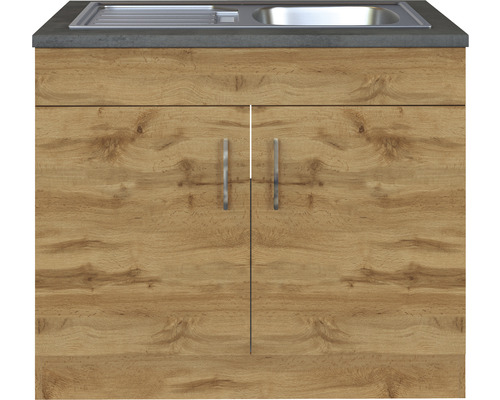 Skrinka pod umývadlo s drevenými dvierkami a nerezovým drezom