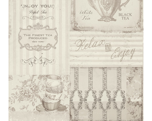 Vliesová tapeta kuchynský vintage Tea time 10,05x0,53 m Tapeta s čajovými motívmi vo vintage štýle