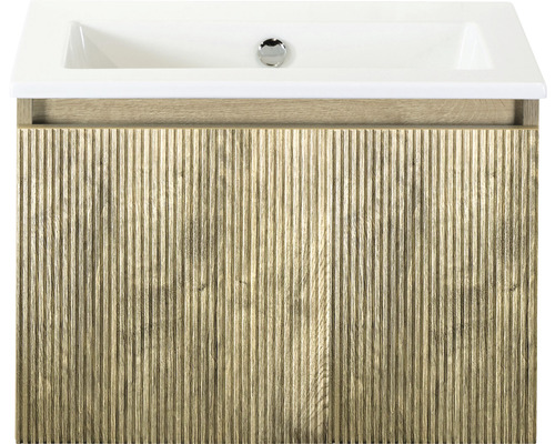 Skrinka pod umývadlo s umývadlom a ryhovanou drevenou prednou stranou