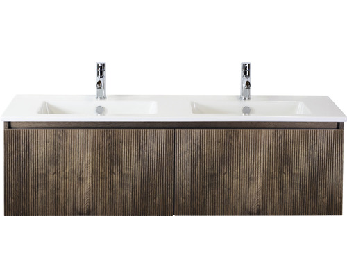 Skrinka pod umývadlo s dvoma umývadlami a dvoma kohútikmi