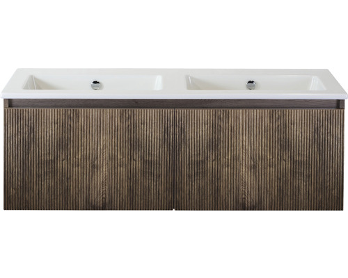 Skrinka pod umývadlo s dvojitým umývadlom a drevenou prednou stranou