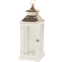 Dekoratívna biela lampáš s kovovými prvkami