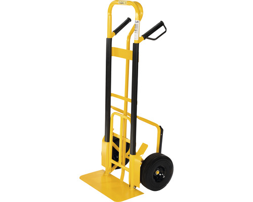 Žltý rudel s čiernou rukoväťou a kolieskami na prepravu