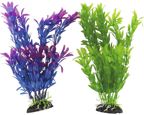 Dve umelé akvarijné rastliny s kamenným podstavcom