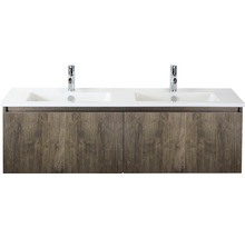 Umývadlo s dvomi umývadlami a spodná skrinka s drevenou štruktúrou