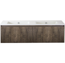 Skrinka pod umývadlo s dvojitým umývadlom a dreveným dekorom