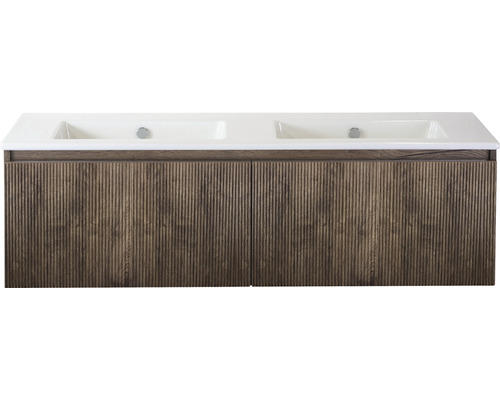 Skrinka pod umývadlo s dvojitým umývadlom a dreveným dekorom