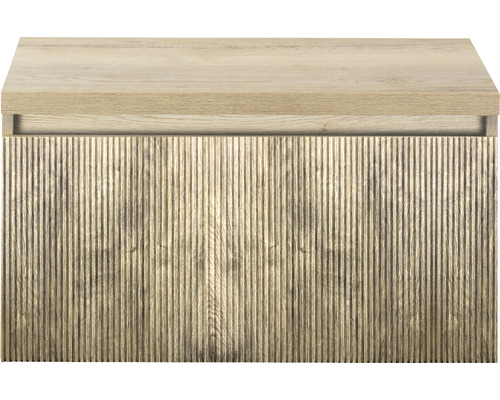 Skrinka pod umývadlo s ryhovaným dreveným dekorom