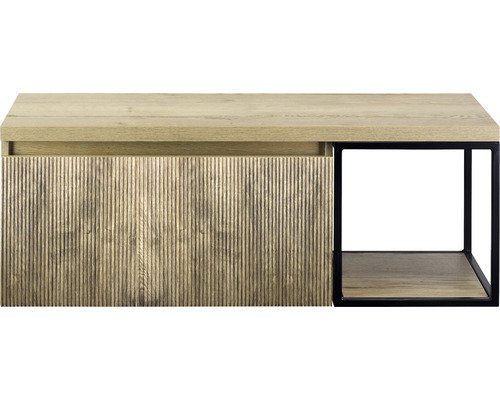 Moderný drevený konferenčný stolík s úložným priestorom a kovovým rámom