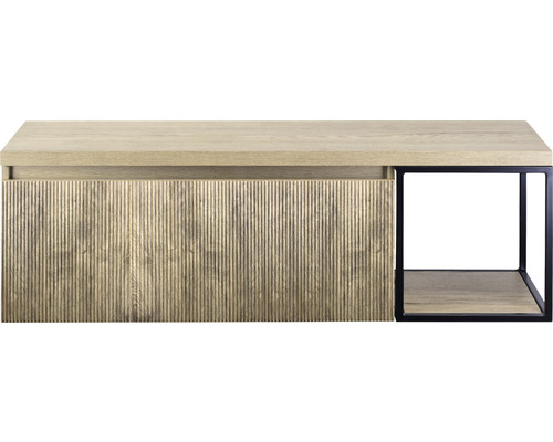 Kúpeľňová skrinka pod umývadlo Sanox Frozen 3D francúzsky dub 140 x 43 x 45 cm Svetlá skrinka so zásuvkou a čiernym kovovým rámom