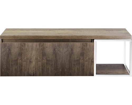 Skrinka s dreveným povrchom a úložným priestorom