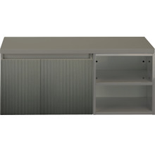 Sivá spodná skrinka s ryhovanými posuvnými dverami a policami