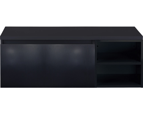 Kúpeľňová skrinka pod umývadlo Sanox Frozen 3D čierna matná 120 x 43 x 45 cm Tmavomodrá skrinka pod umývadlo s posuvnými dverami a dvoma policami