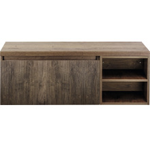 Drevená spodná skrinka s posuvnými dverami a policami