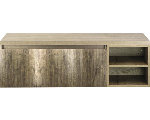 Kúpeľňová skrinka pod umývadlo Sanox Frozen 3D francúzsky dub 140 x 43 x 45 cm Skrinka pod umývadlo s drážkovaným vzorom a úložnými priehradkami