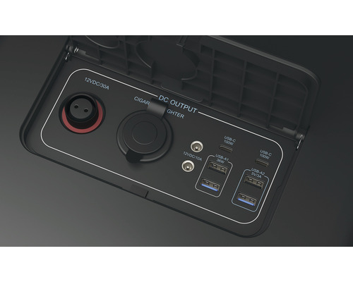 Porty pre napájaciu stanicu s 12 V DC výstupom, porty USB A a USB C