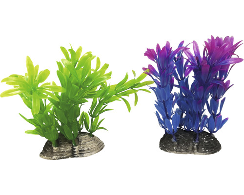 Dve umelé akvarijné rastliny na kamennom podstavci