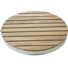 Okrúhla stolová doska z drevených lamiel s kovovým rámom