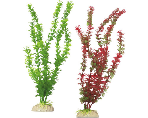 Dve imitácie rastlín do akvária s plastovým podstavcom