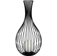 Dekoratívna stolná lampa s čiernym kovovým rámom a guľovou lampou