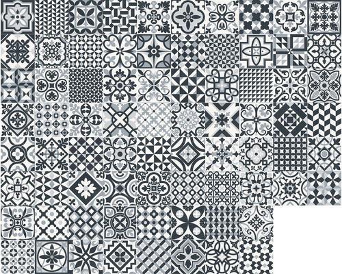 Vzor dlaždíc s rôznymi geometrickými a kvetinovými vzormi